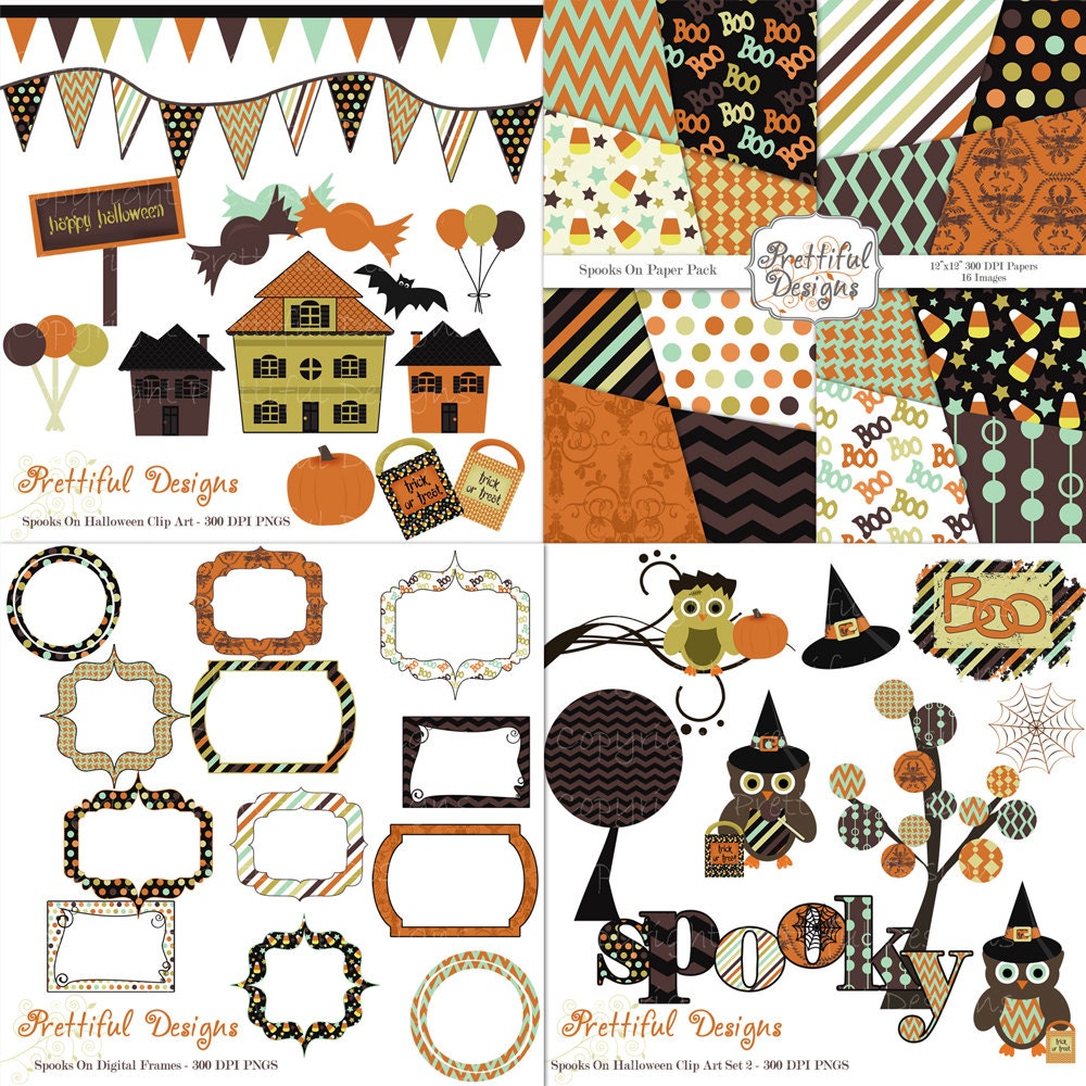 50% OFF SALE Halloween Digital Scrapbook Kit - Spooks On (364) (380) (382) (408) Il_570xn