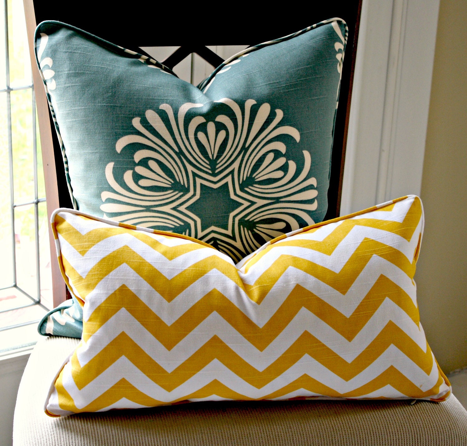 Yellow and White Chevron Lumbar Pillow Cover, Decorative Pillow Cover, Accent Pillow, Throw Pillow, toss pillow