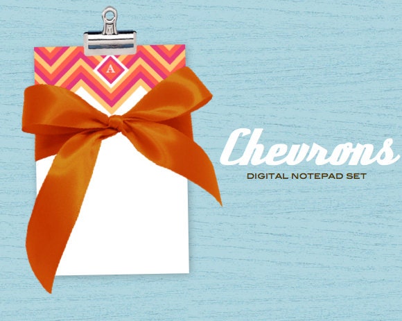 Printable PDF Notepads - Summer Splash Chevron DIY Printable PDF notepad set Custom Initial