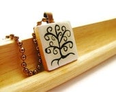 Tree of Life Scrabble Necklace Hand Painted Black and White Pendant - heversonart