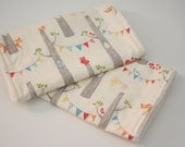 Organic Burp Cloths, Set of 2,  Woodland Party by Monaluna with Creamy Off-White Minky Dot
