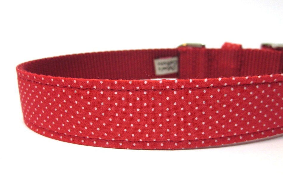 Dog Collar - Red and White Pin Dot