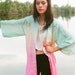 Beautiful OMBRE SILK Kimono Jacket Bedroom Gold Dragon Embroidery Pink Blue Seafoam Green One Size