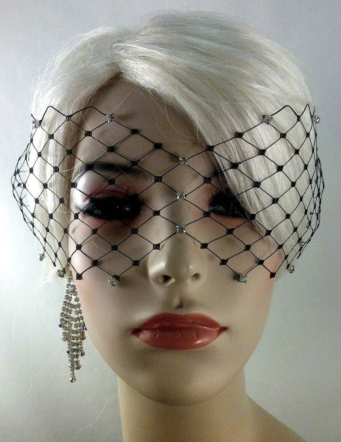 Black Ivory or White English Net Veil Mask with by IceGreenEyes