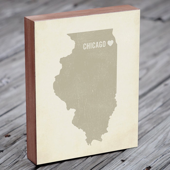 I Love Chicago 8x10 Wood Block Art Print - Illinois City State Heart