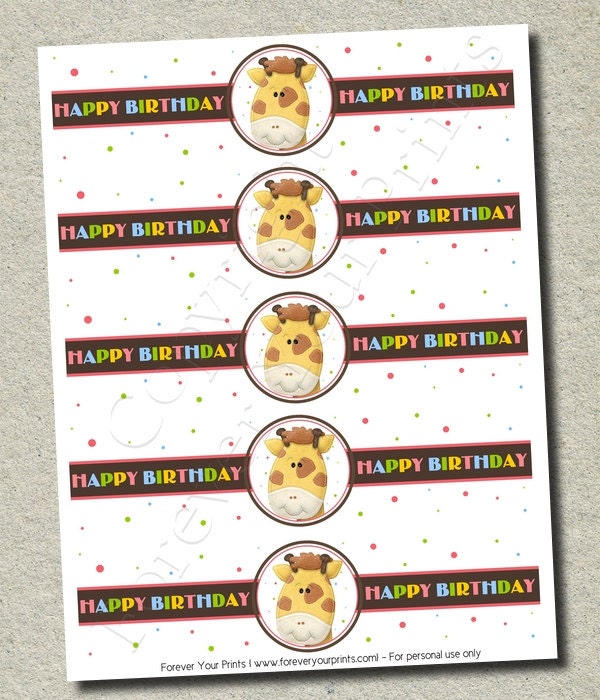 Giraffe Theme Water Bottle Labels - Party Favor - DIY - You Print Il_570xn
