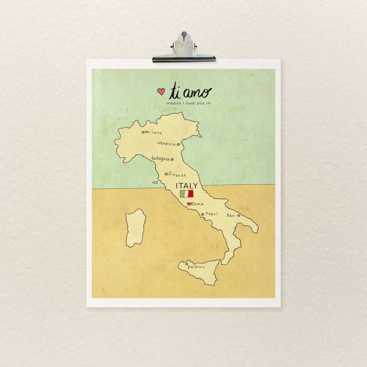 I Love You in Italy 8x10 / Typographic Print, Italian Map, Giclee, Modern Baby, Nursery Art, Illustration, Travel Theme, Digital Print