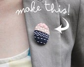 DIY Jewelry Brooch with Sashiko and Japanese Fabric - - COOL colors