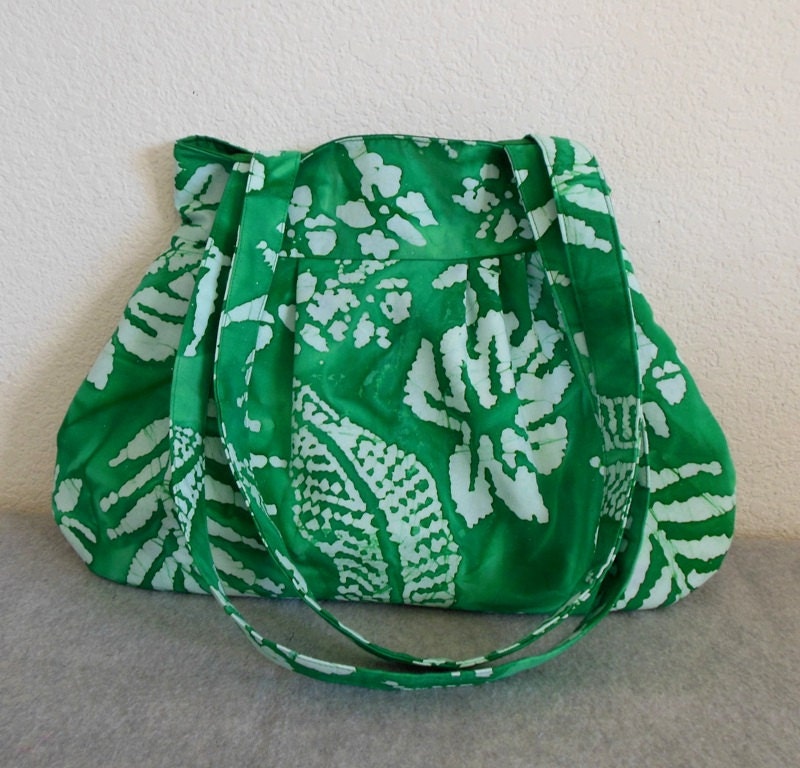 Pleated Bag -- Green Batik