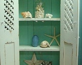 Cabinet Bookcase Shelf White Seaglass Green Shabby Chic With Lattice Door