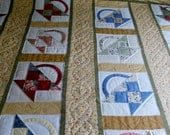 Applique Basket Quilt Double Full Size Hand Quilted Patchwork in Gold