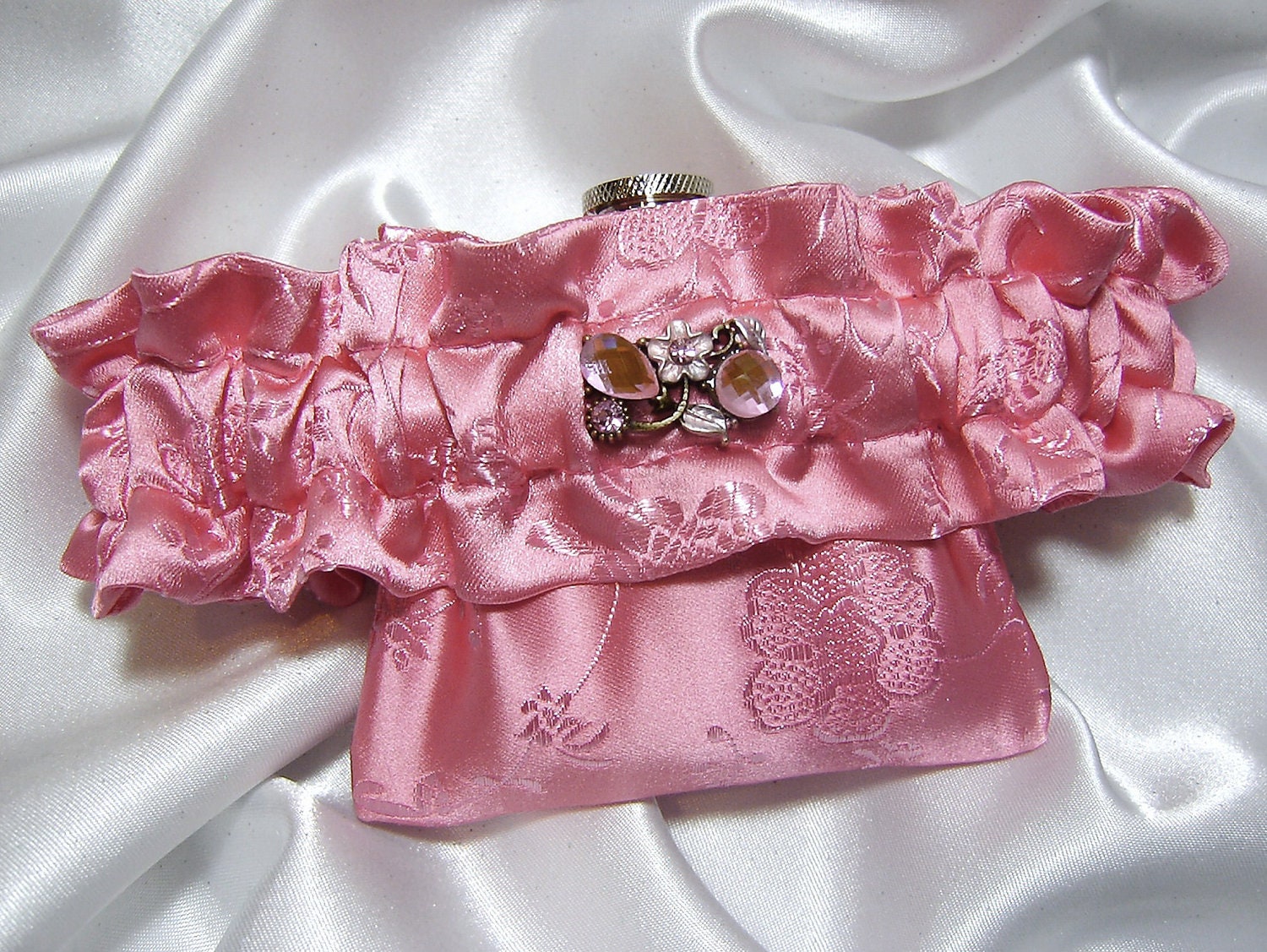 Flask Garter - Pretty In Pink Flask Garter w/ Pink Rhinestone Pendant - READY TO SHIP - 3 oz Hip Flask Included - Great Gift Idea