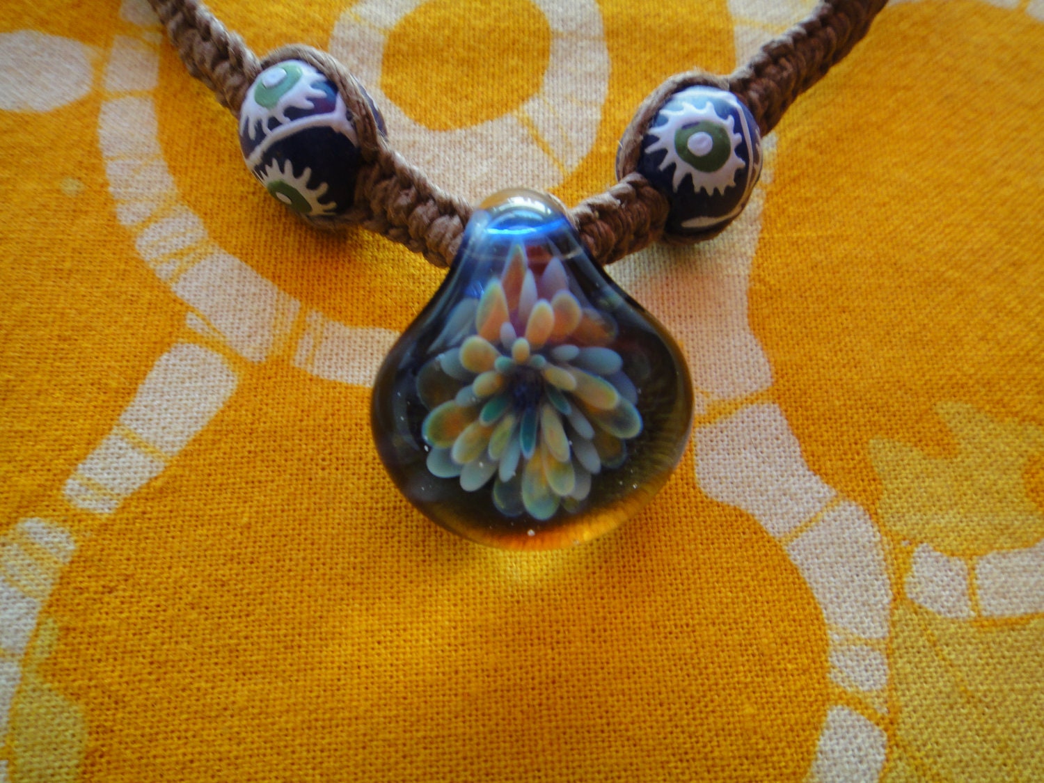 Glass Bloom African Beaded Hemp Necklace