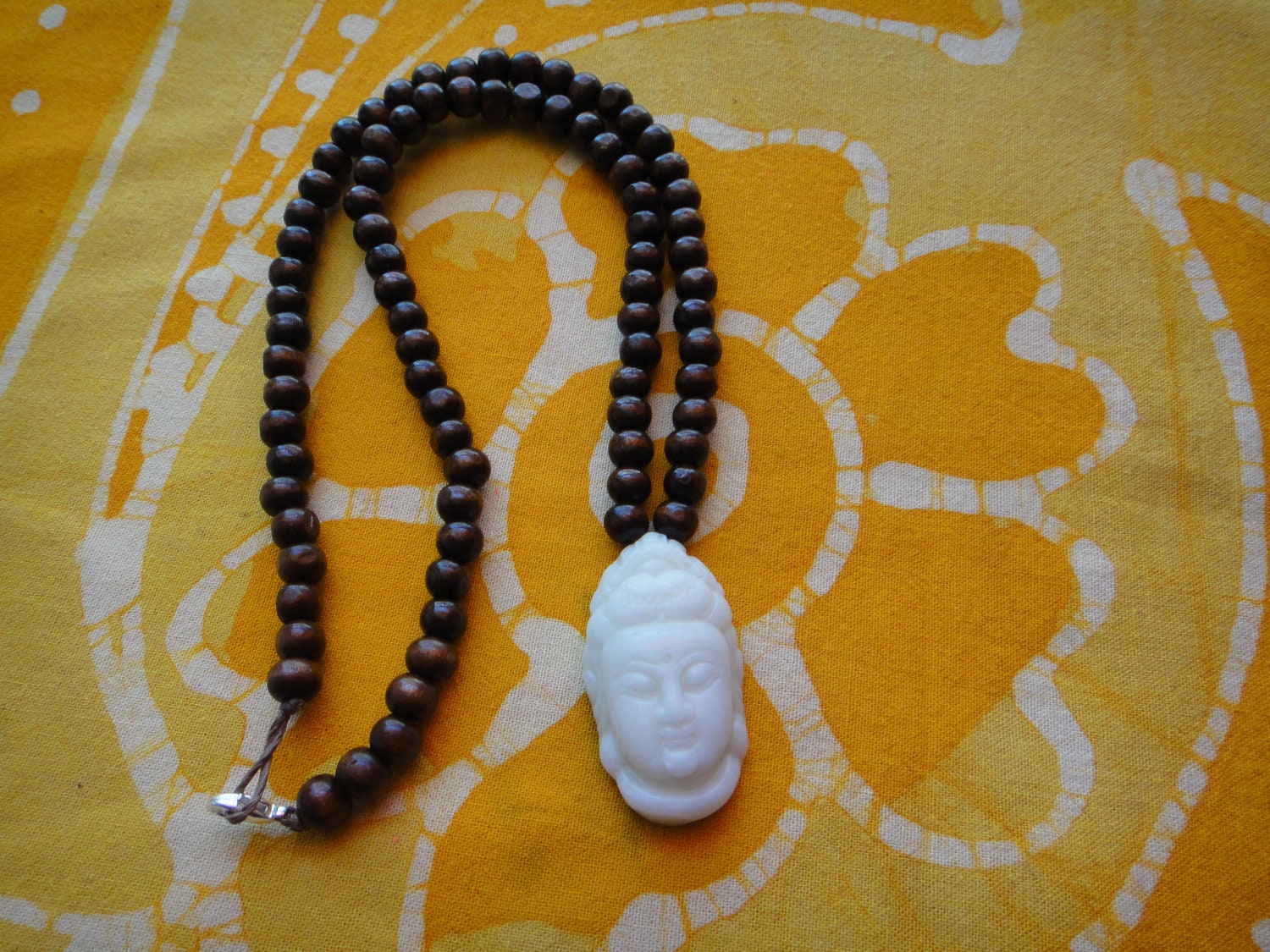 Carved Kwan Yin Buddha Old Jade Prayer Bead Necklace Quan Kuan