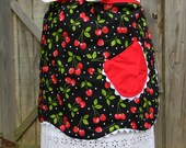 ON SALE........ Black and red Cherry Vintage styled apron