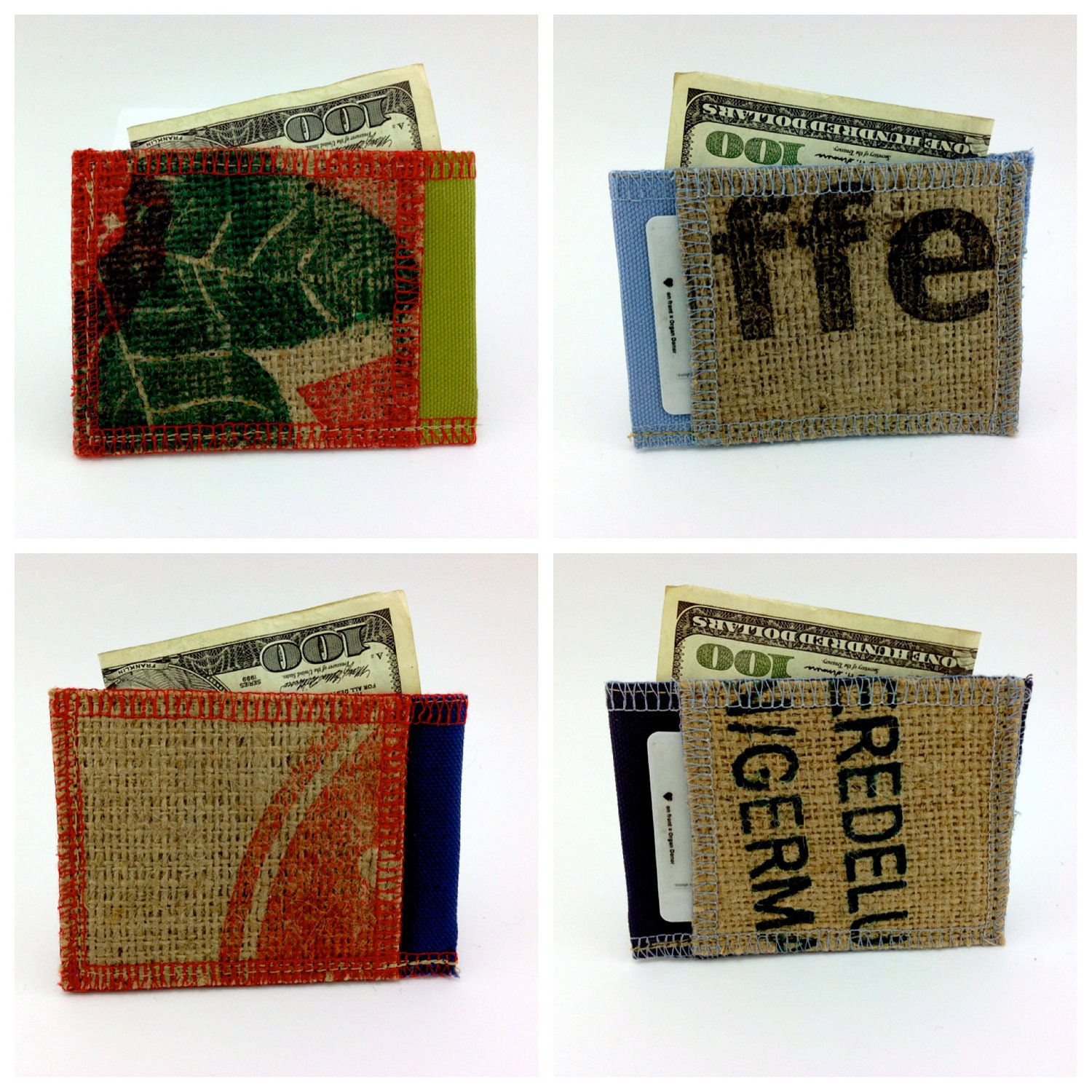 Mystery Small Vegan Wallet - Surprise- Mystery wallet- Made from Coffee Sacks- Ready to Ship- Random small wallet
