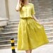 Long Pleated Maxi Dress(R) - Summer Dress in Yellow- Linen Sundress for Women-Short Sleeve