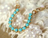 Horseshoe necklace good luck something blue - 14k gold filled necklace with real swarovski rhinestone pendant