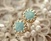 Blue star earrings mint sea foam petit- blue zircon stone 14k goldfield  Earrings classic Elegant style