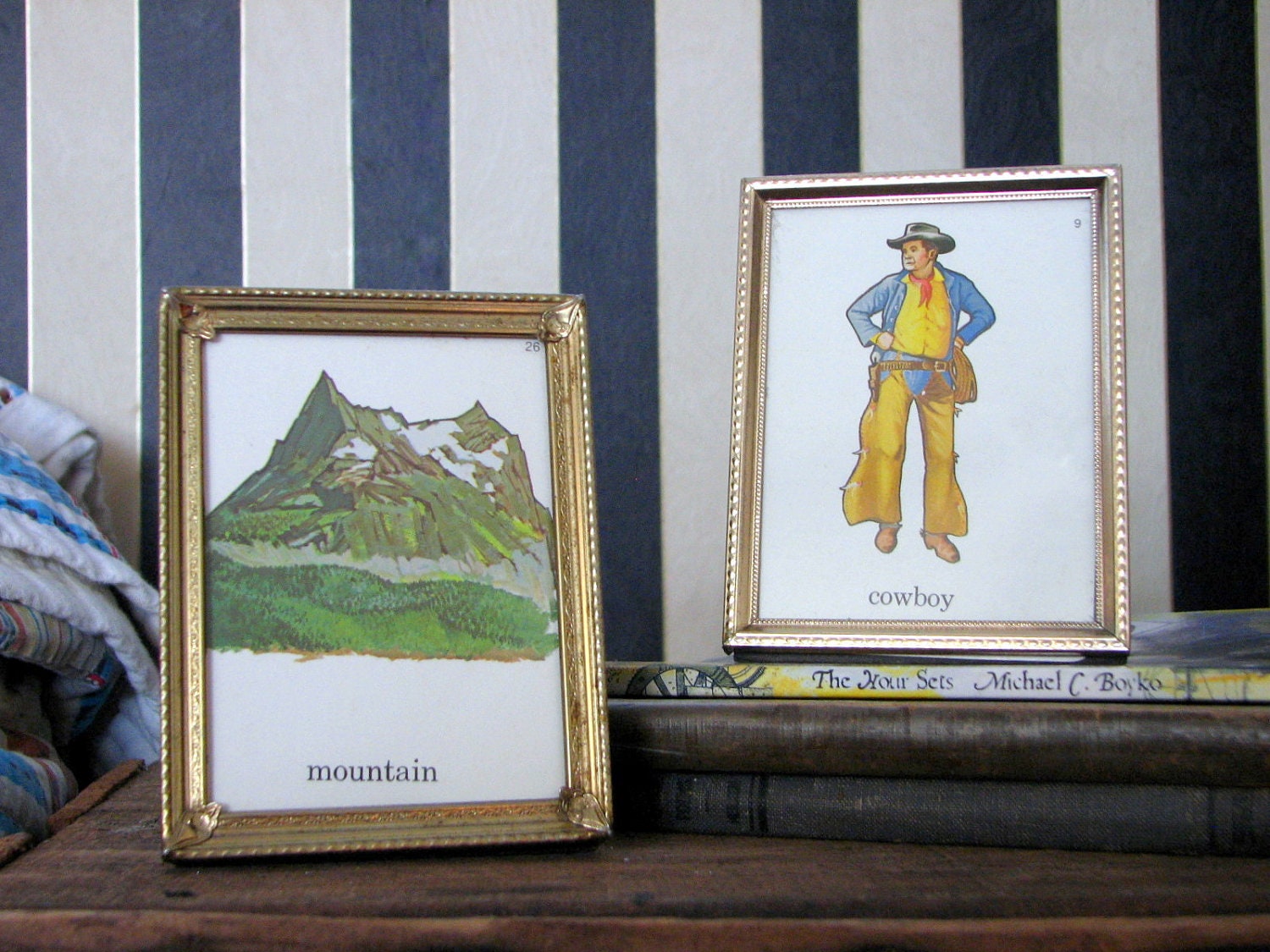vintage flash card illustration in vintage metal frame