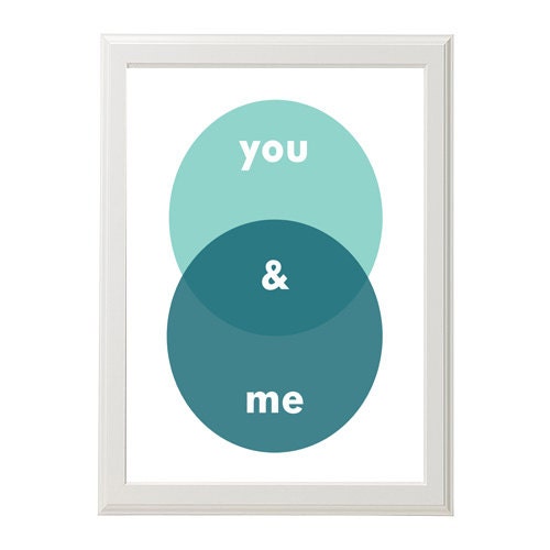 You & Me modern art print - Teal and mint or Customize with your choice of colors - Personalized art - gifts under 30