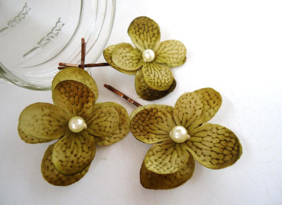 Olive Green Hydrangea Bobby Pins, Flower Girl Hair Accessories, Prom Hair Accessories, Bridal Hair Pieces