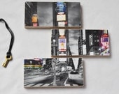 Photo Collage on Natural Layered Wood Blocks Times Square at Night Modern Art. Manhattan, New York. Homespunsociety