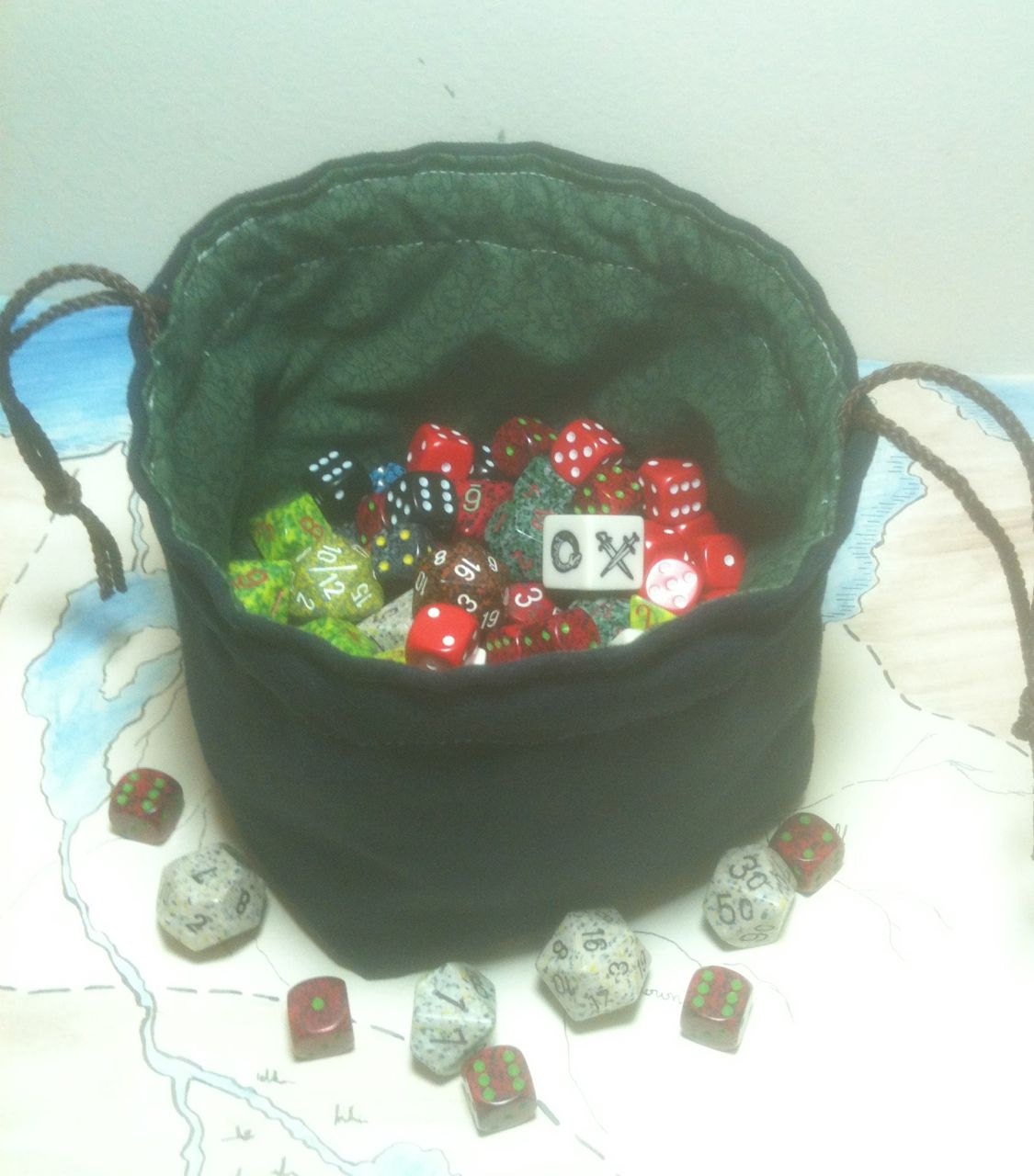 Dice Bag in Gray Suede with Green Flower Print Lining