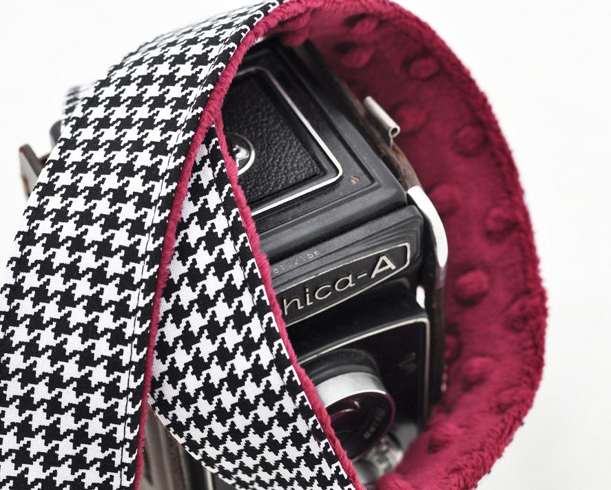 Gifts for Mom - Houndstooth Camera Strap - Garnet, Cranberry, Oxblood Minky - Women's Accessories - spring accessories spring fashion