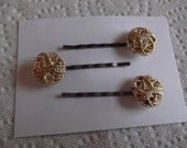 Handmade Bobby Pins Vintage Look Gold Craft Buttons 3 B