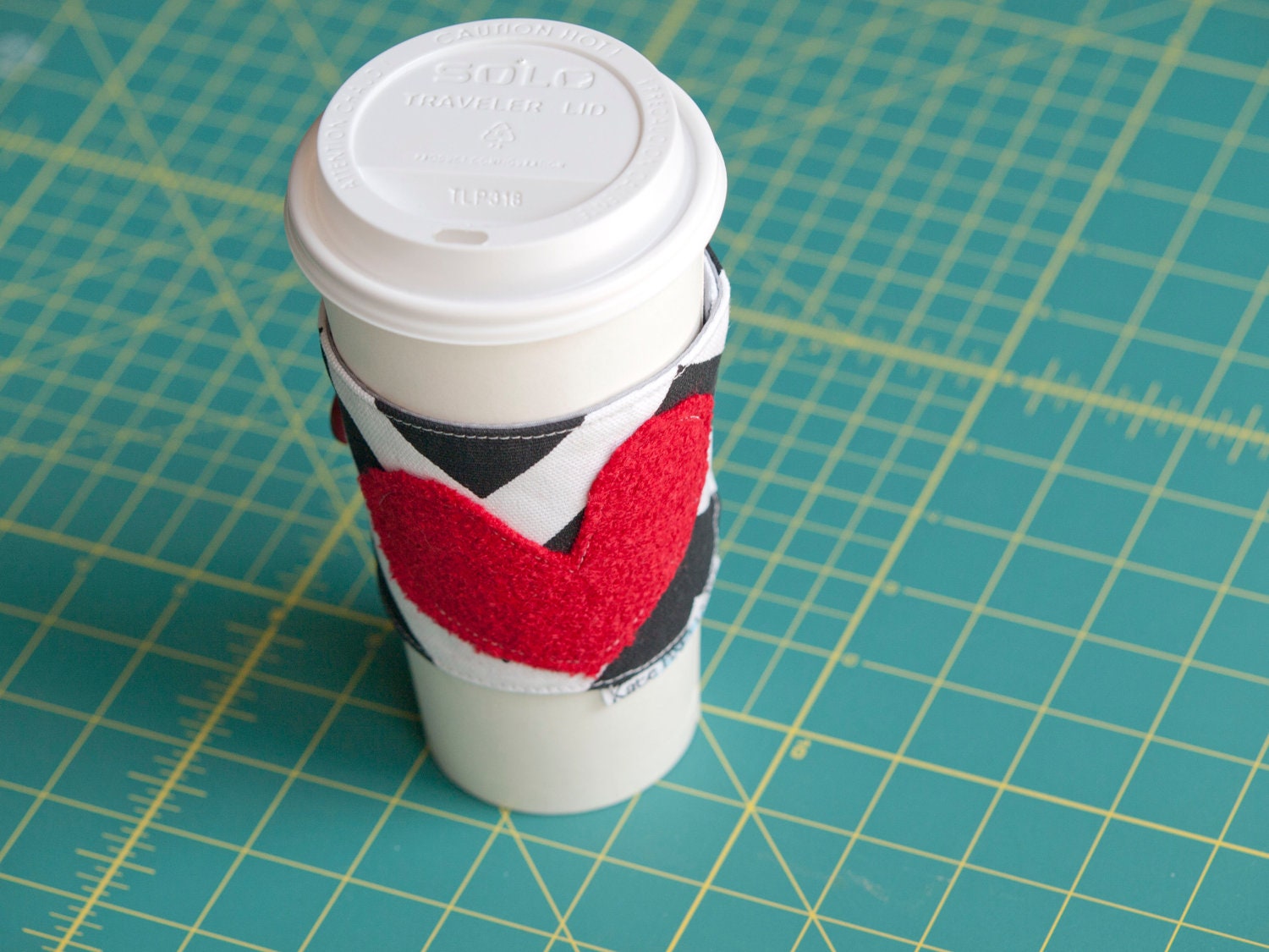 Black Chevron and Red Heart Coffee Cozy, Valentines Day