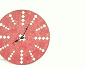 Red wall clock large home decor terracotta modern tribal art with mirror
