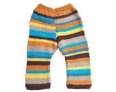 Childrens baby/ toddler hand knitted pants trousers for girls/ boys, Multicolor Stripes Blue green Yellow brown orange beige - MADE TO ORDER