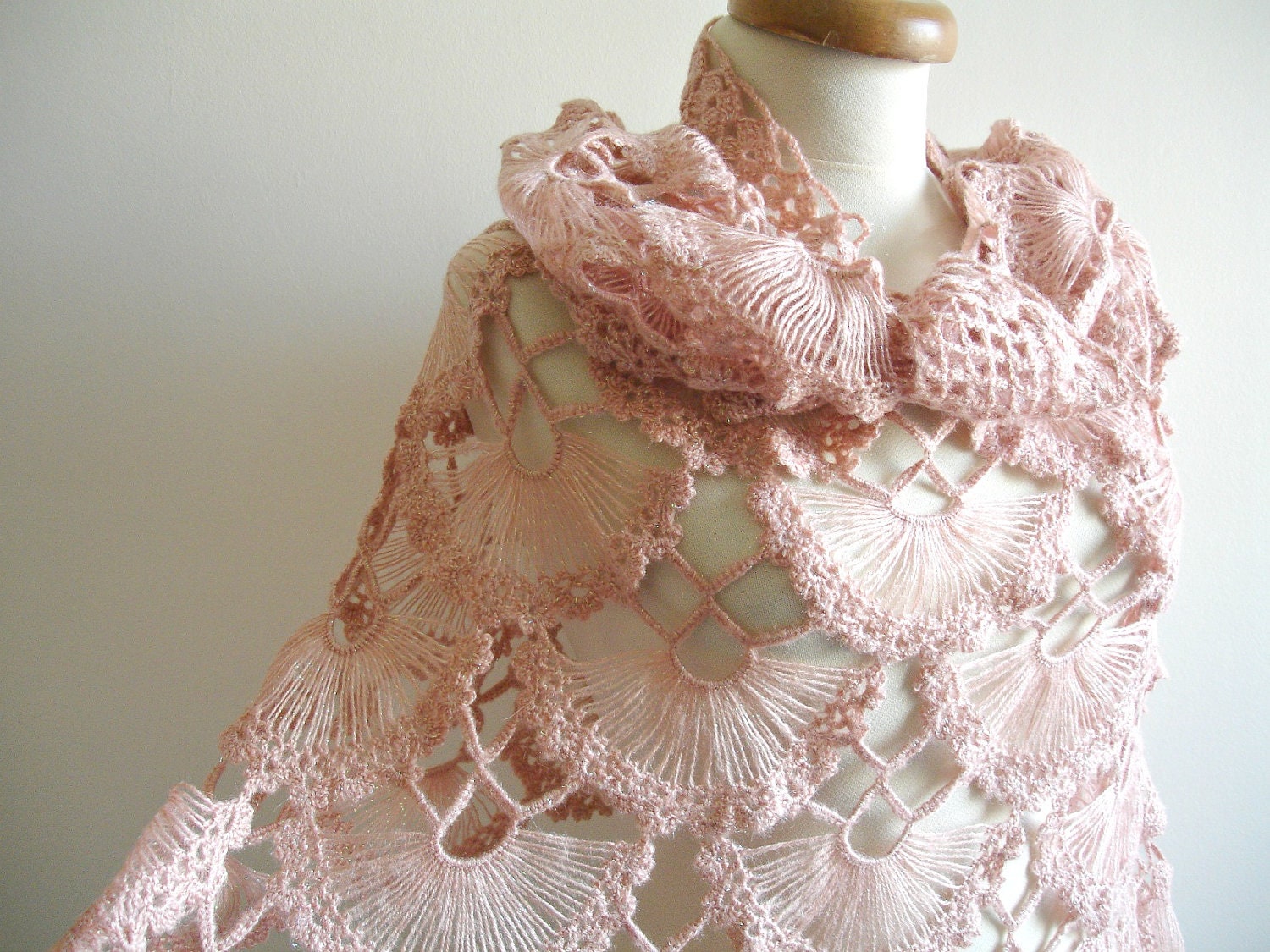 Powder Pink Shawl,Christmas gift,   Fashion,  Triangle Shawl By Crochetlab, Mohair, Ready To Ship, Gift for Her
