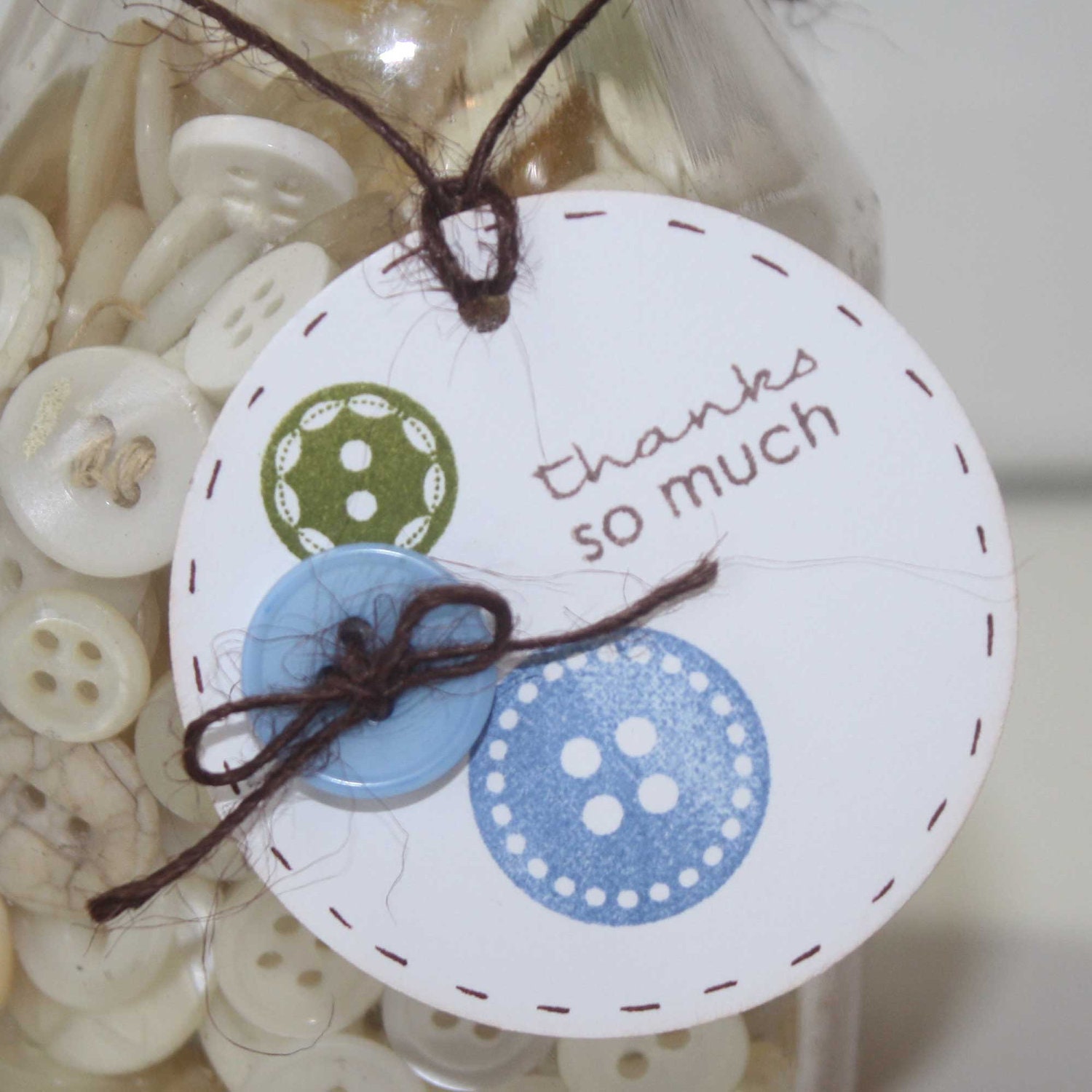 Cute as a button baby shower favor tags / Button thank you tags - blue and green, set of 6