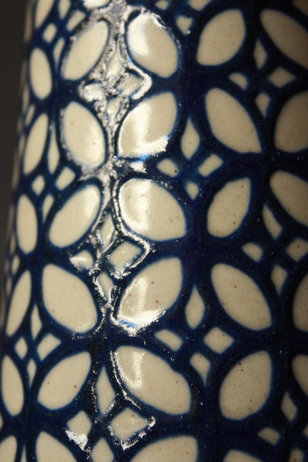 Vintage STUDIO Pottery Vase Patterned White and Blue