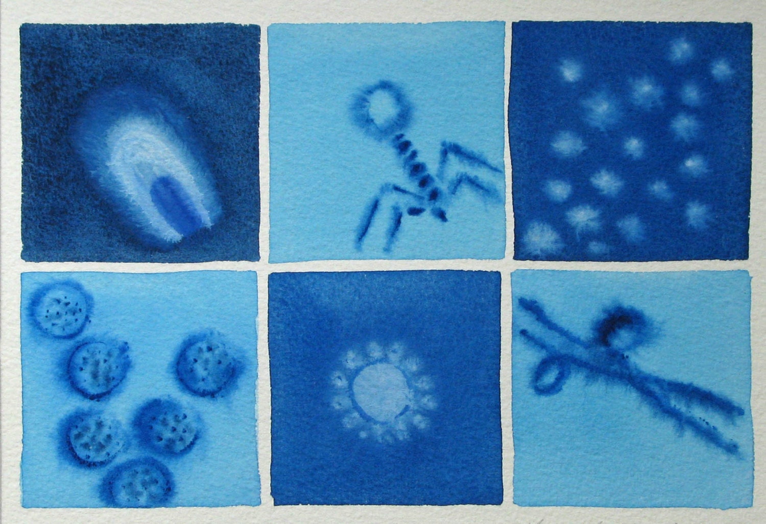 Blue Virus 11 - original watercolor painting