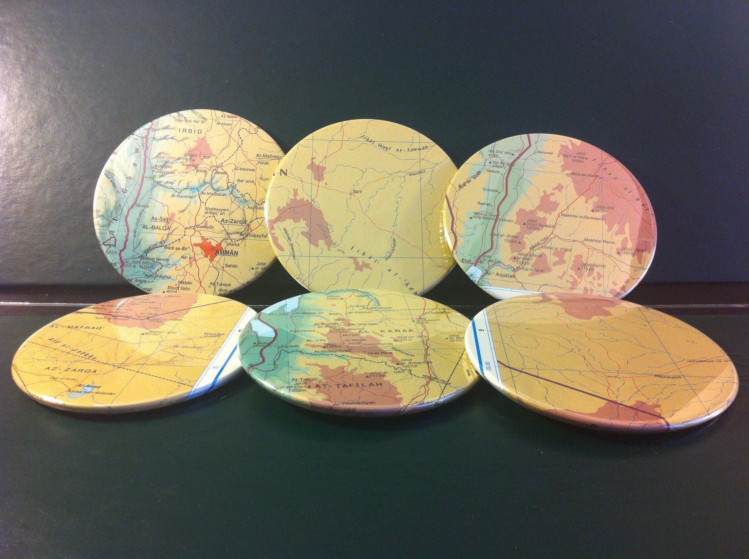 Jordan map coasters - Jordan, Middle East - set of 6