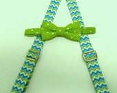 Turquoise, Green, White, and Aqua Cheveron  Bow Tie and Suspender Set