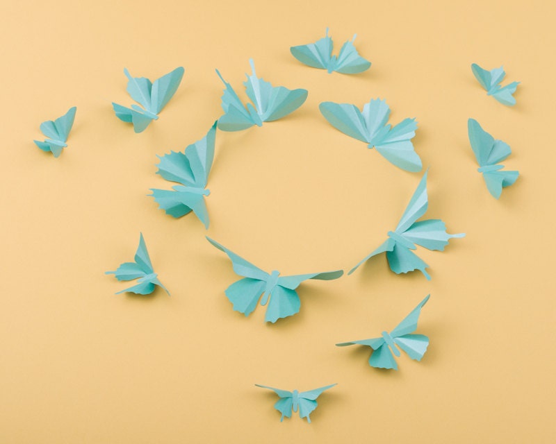 3D Butterfly Wall Art: 20 Aqua Metallic Butterfly Silhouettes for Girls Room, Nursery, and Home Art Decor