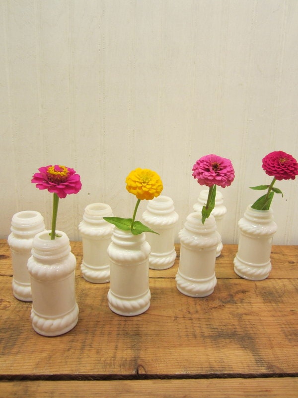 Reserved for Jessica Williams - Set of Eight Vintage Milk Glass Spice Jars without lids