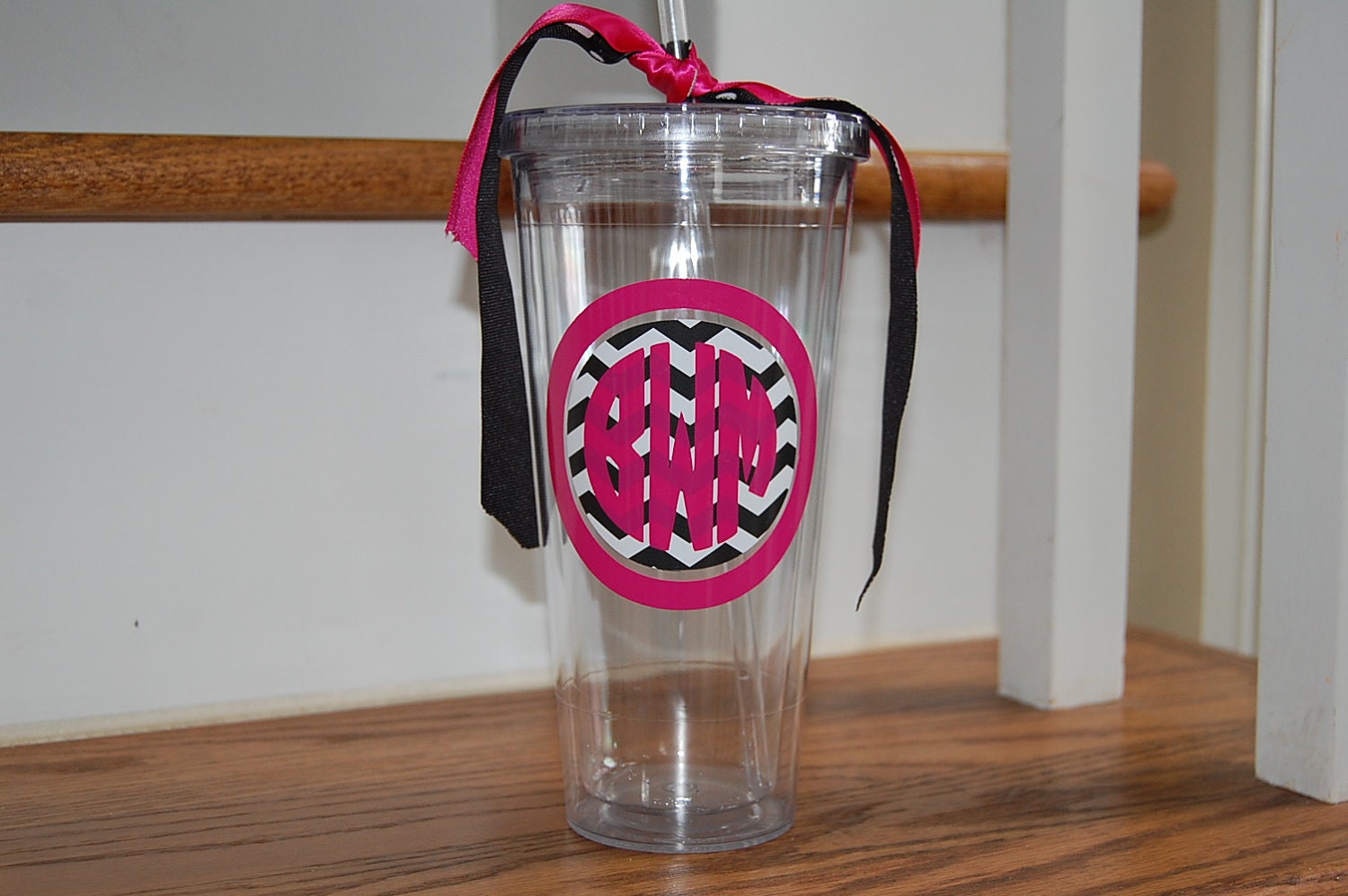 CHEVRON zig zag  vinyl Acrylic clear reusable BPA free straw tumbler cup personalized monogrammed for you