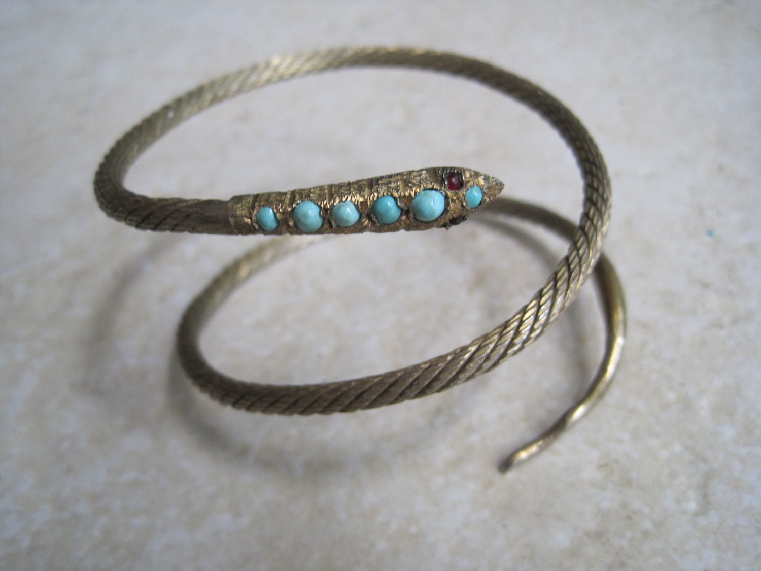 Vintage Egyptian Snake Bracelet Gold Gilt Silver by Anteeka