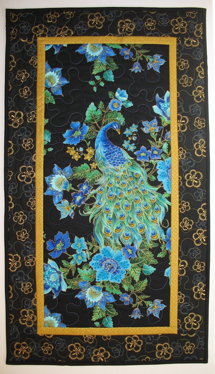 Peacock Quilted Wall Art in Timeless Treasure Plume  Fabric Line