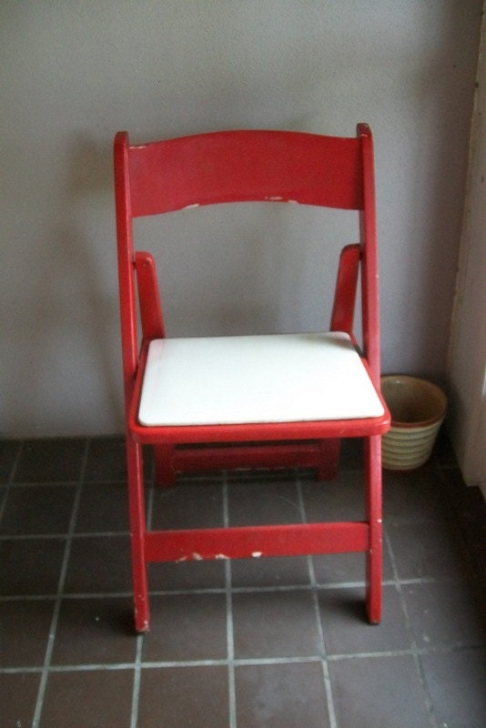 Vintage Oxblood Red Wooden Folding Stadium Chairs
