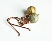 Jasper & Copper Dangle Earrings - Aqua Terra Jasper With Oxidized Copper Small Dangle Earrings - Earthy Gemstone Jewelry