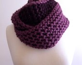 chunky infinity twist loop scarf / cowl - fig and eggplant