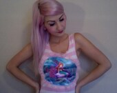 THE LITTLE MERMAID Ariel princess applique racer back striped tank top with pink lace trim