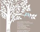 Personalized Custom 1 Corinthians 13 Love Birds Family Tree - Wedding Gift or First Anniversary Paper Gift - 8"x10" (Taupe/Pale Blue))