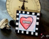 4x4 mounted print: Fearless Heart, mounted wood, mixed media art, heart art, whimsical art, inspirational art, pink, black & white